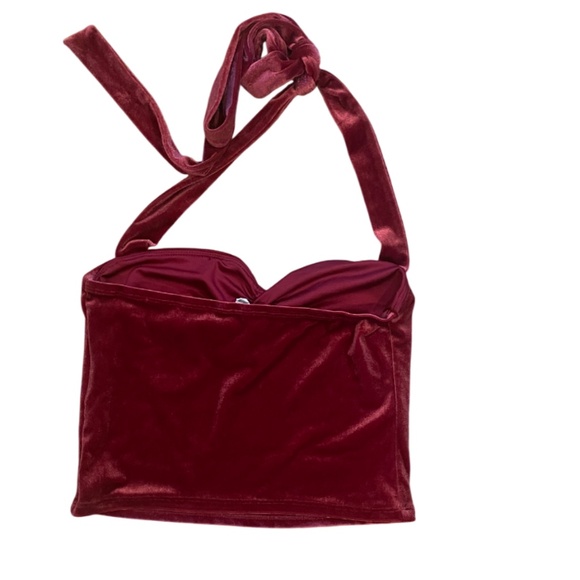 GARAGE maroon burgundy velvet cropped halter top stretch S - Picture 1 of 4